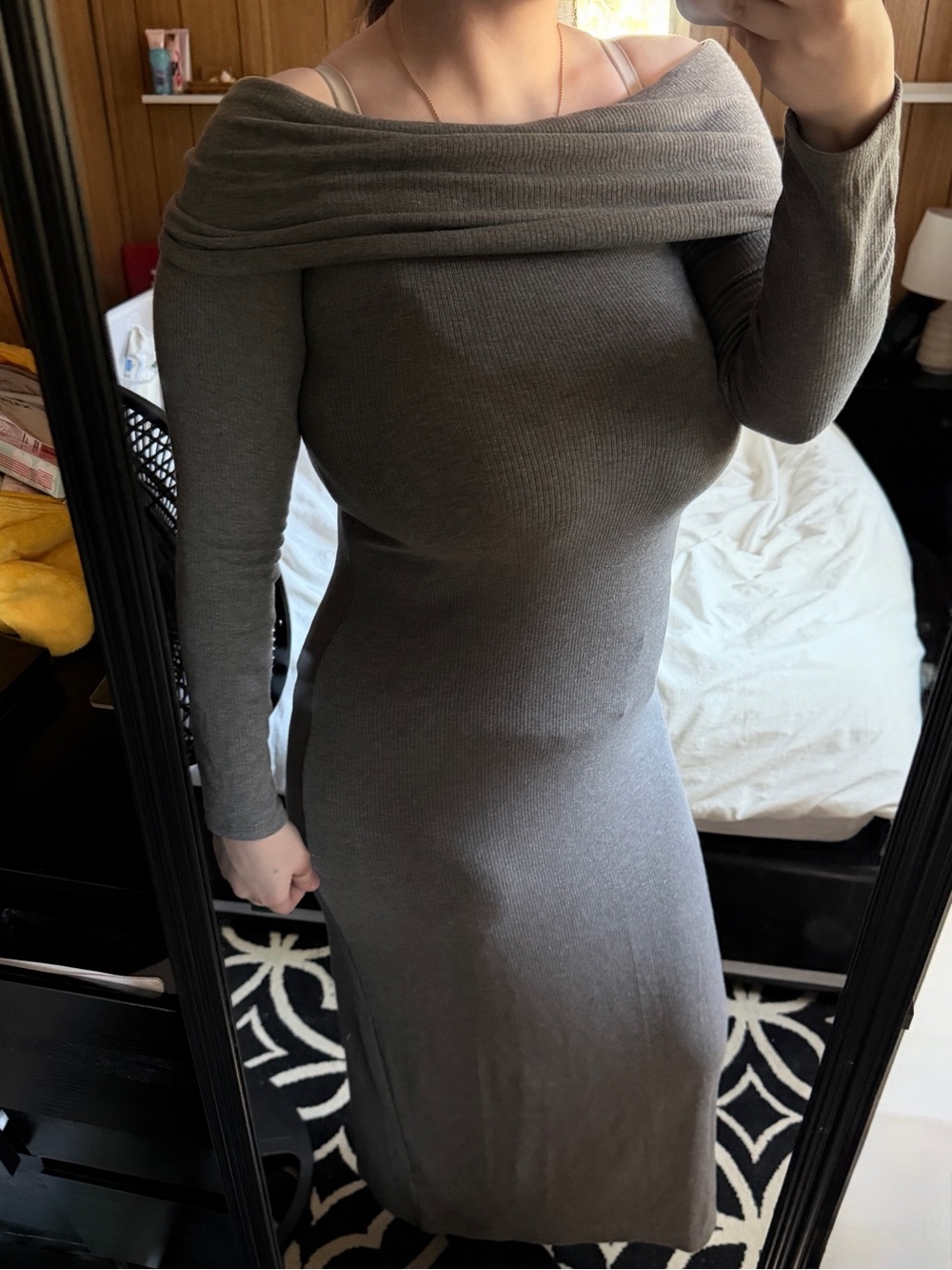 Wild Fable Gray Ribbed Off Shoulder Maxi Dress Size L NWT